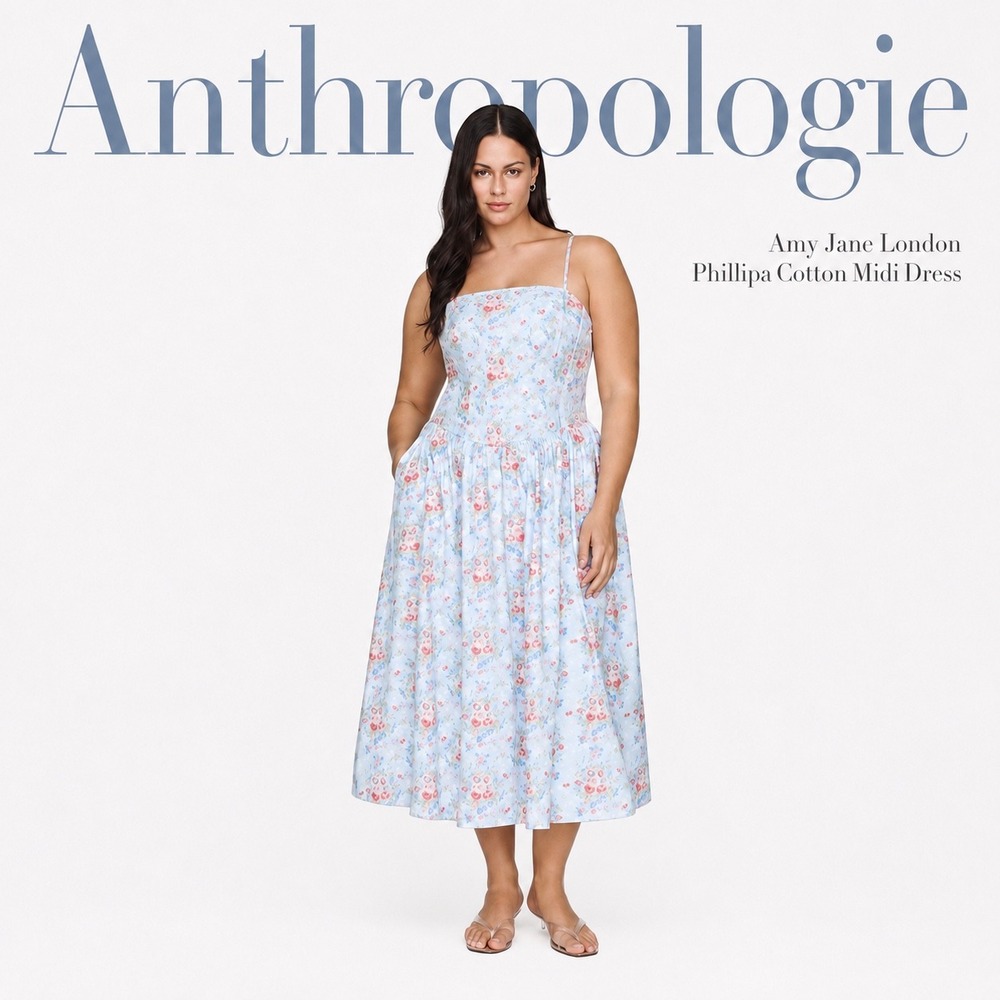 Amy Jane London Blue Phillipa‎ Cotton Midi Dress